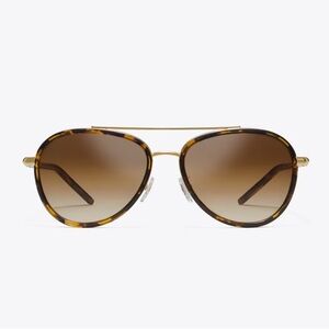 Tory Burch Brown Tortoise Aviator Sunglasses